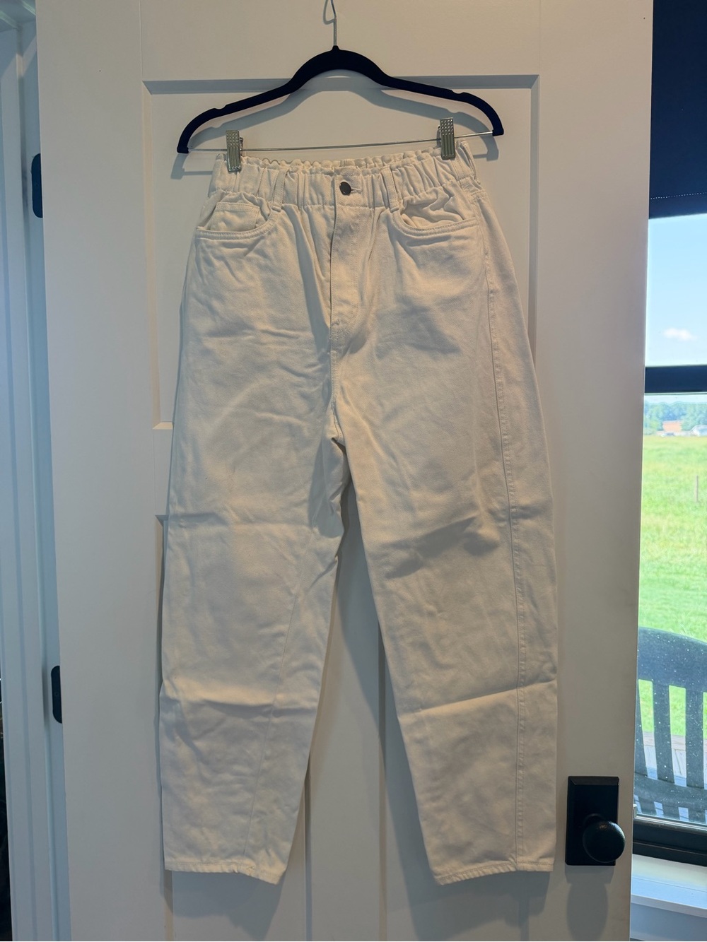 H&M Women’s Cream Relaxed Jeans with Elastic Waist